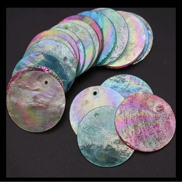 10, 25mm Round Iridescent Yellow Shell Charms | Jewelry, Home & Clothing | New - Picture 10 of 10